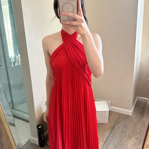 Reiss Red Pleated Halter Dress - Picture 4 of 4
